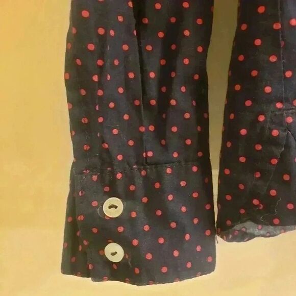 Tommy Hilfiger Women’s Navy/Red Polka Dot Cotton Fitted Button Down Shirt - Picture 5 of 13